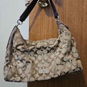 Coach Tan and Brown Signature Shoulder Bag